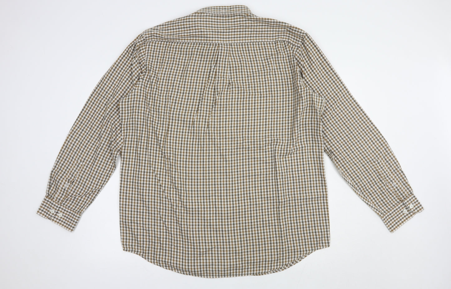 Farah Mens Brown Check Cotton  Button-Up Size XL Collared Button