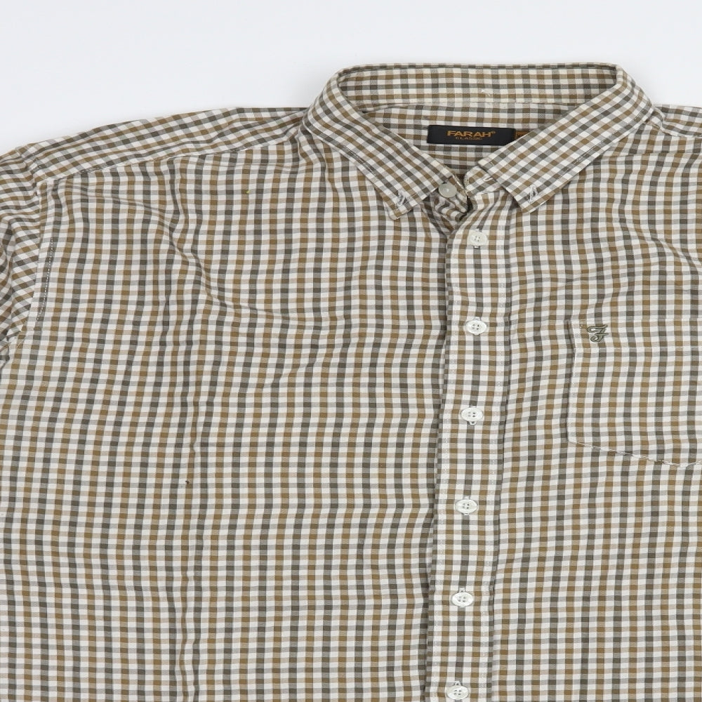 Farah Mens Brown Check Cotton  Button-Up Size XL Collared Button