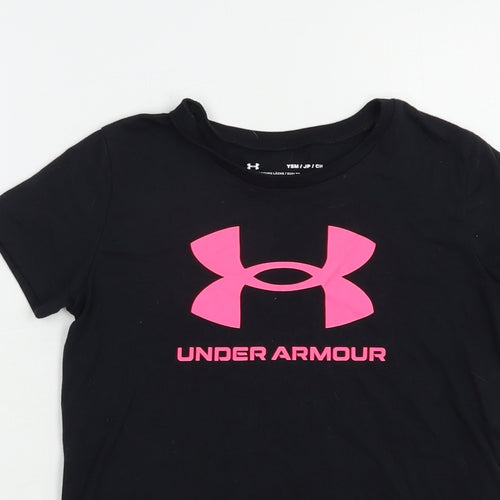 Under armour Girls Black  Cotton Pullover T-Shirt Size 8-9 Years Crew Neck Pullover