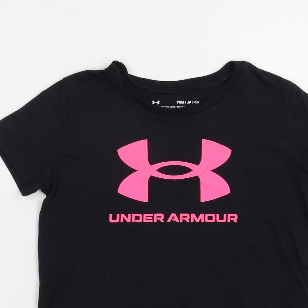 Under armour Girls Black  Cotton Pullover T-Shirt Size 8-9 Years Crew Neck Pullover