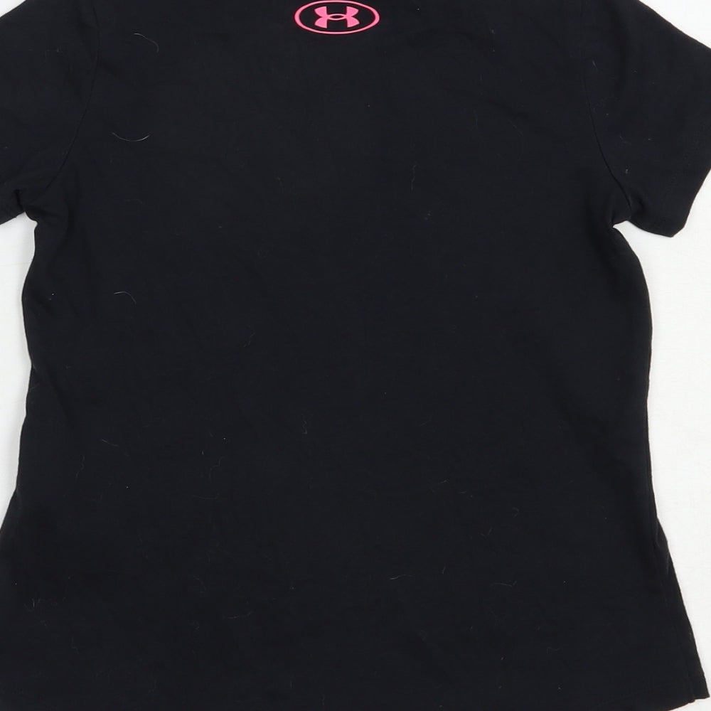 Under armour Girls Black  Cotton Pullover T-Shirt Size 8-9 Years Crew Neck Pullover