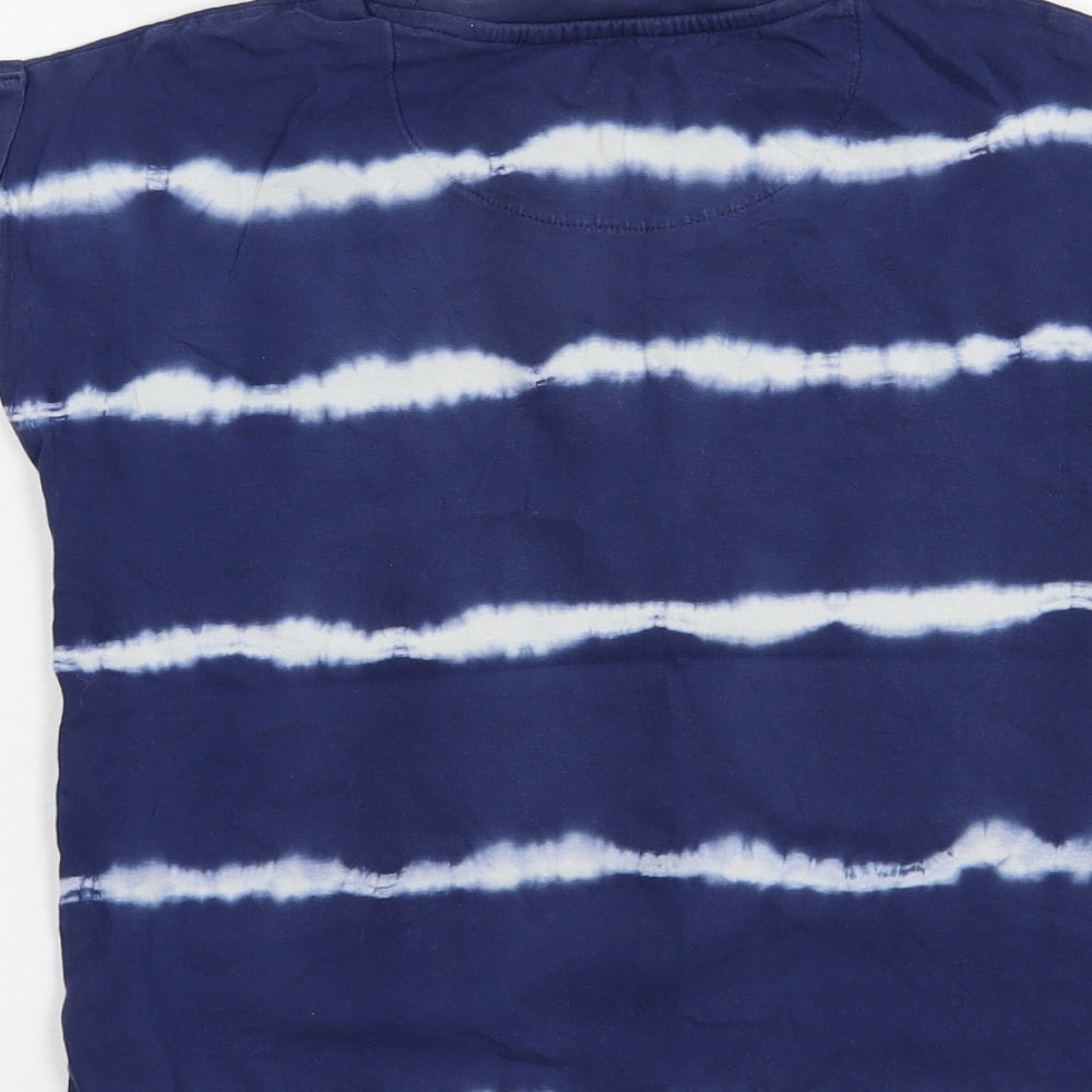 Marks and Spencer Girls Blue Striped Cotton Pullover T-Shirt Size 7-8 Years Crew Neck Pullover - California