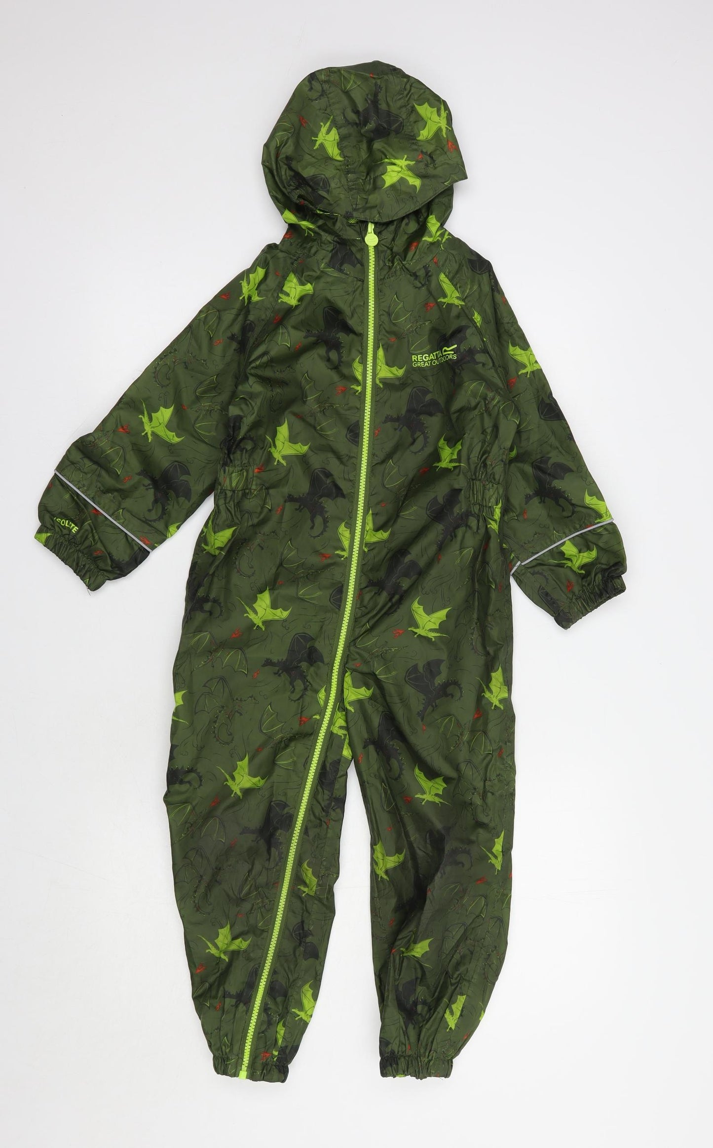 Regatta Boys Green Geometric  Rain Coat Jacket Size 4-5 Years  Zip - One-Piece