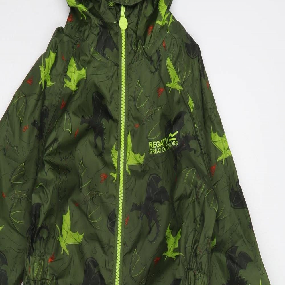 Regatta Boys Green Geometric  Rain Coat Jacket Size 4-5 Years  Zip - One-Piece