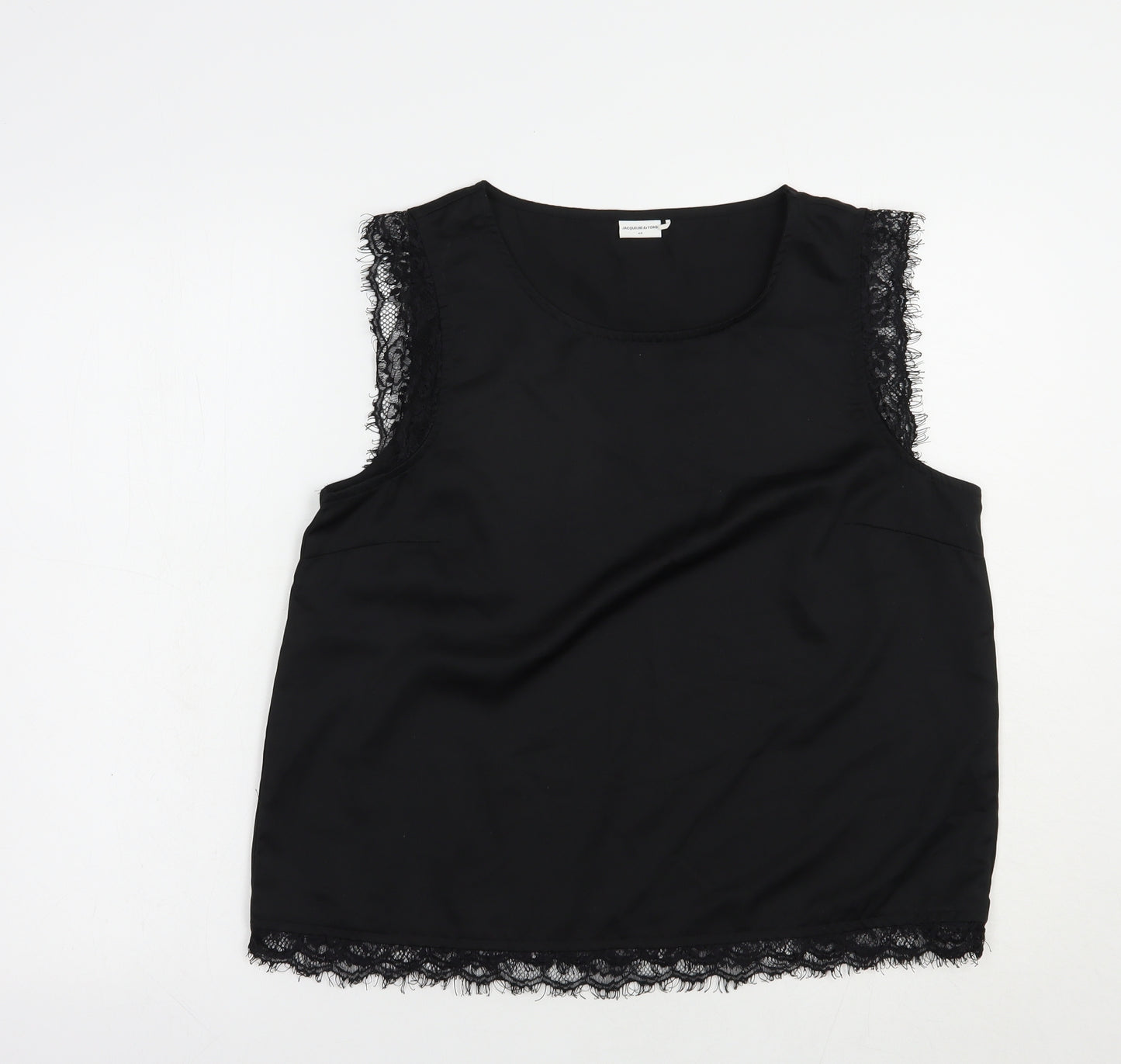 Jacqueline de Yong Womens Black  Polyester Basic Tank Size 12 Boat Neck - Lace Detail