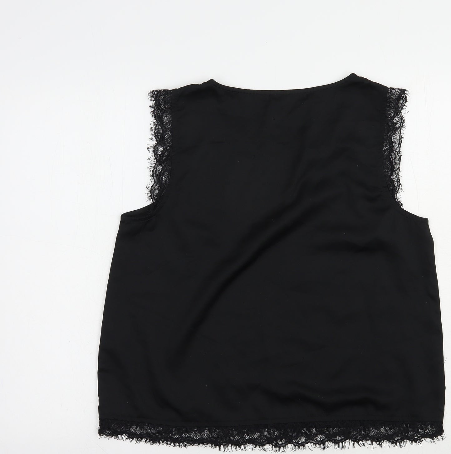 Jacqueline de Yong Womens Black  Polyester Basic Tank Size 12 Boat Neck - Lace Detail