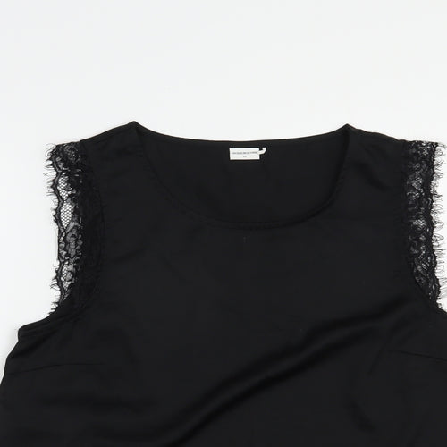 Jacqueline de Yong Womens Black  Polyester Basic Tank Size 12 Boat Neck - Lace Detail