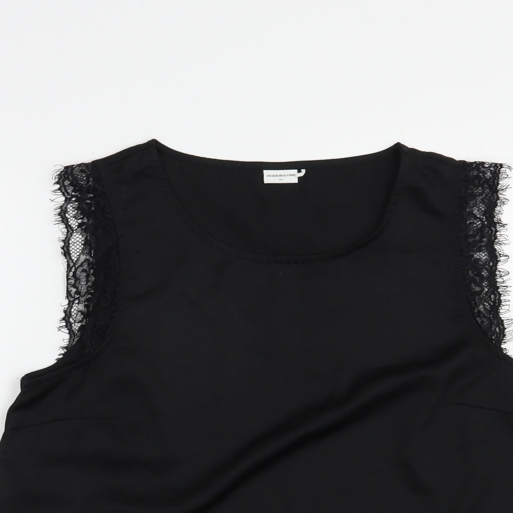Jacqueline de Yong Womens Black  Polyester Basic Tank Size 12 Boat Neck - Lace Detail