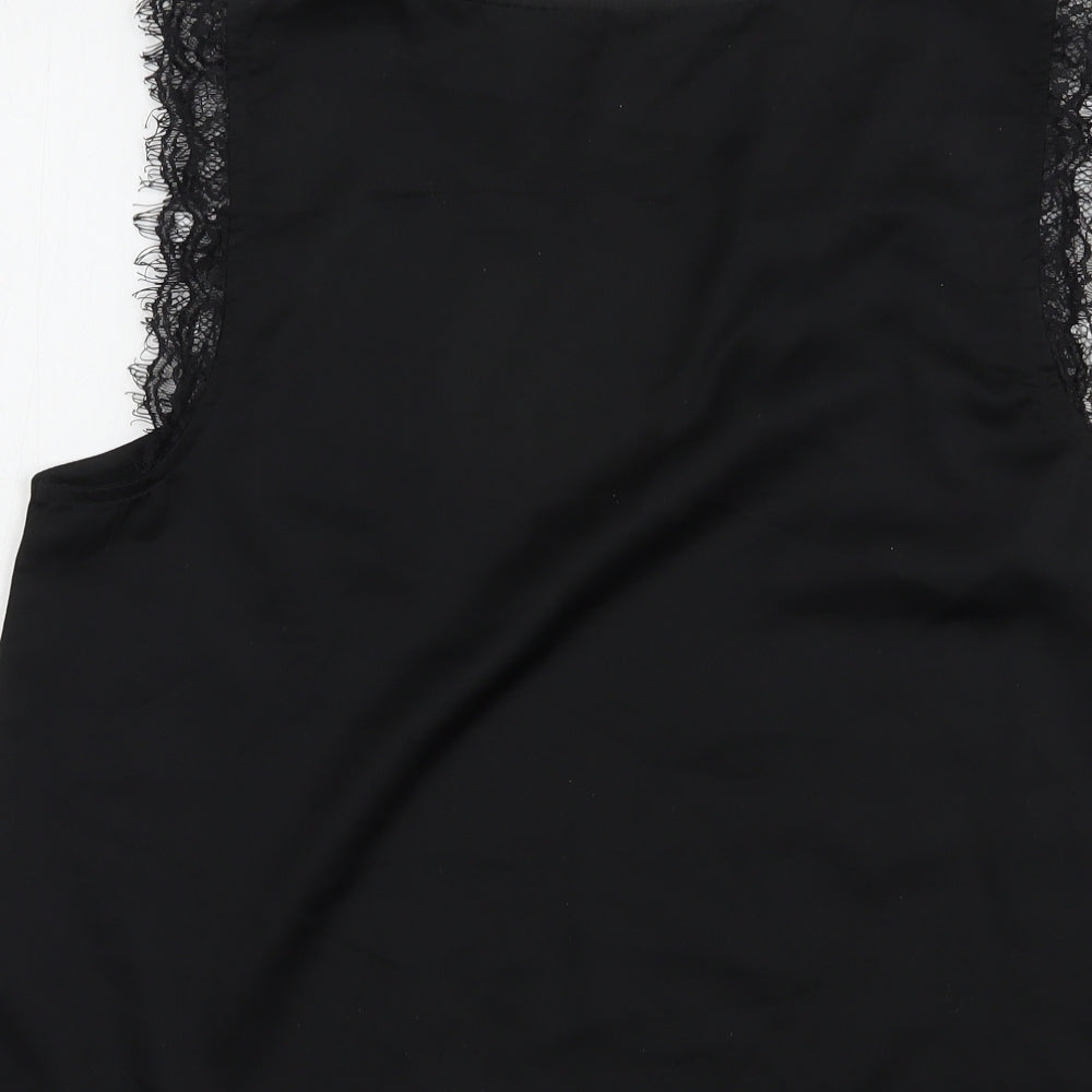 Jacqueline de Yong Womens Black  Polyester Basic Tank Size 12 Boat Neck - Lace Detail