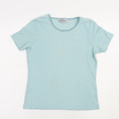 Emreco Womens Blue  Nylon Basic T-Shirt Size 12 Crew Neck