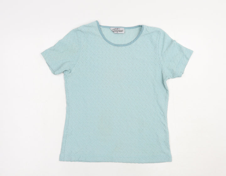 Emreco Womens Blue  Nylon Basic T-Shirt Size 12 Crew Neck