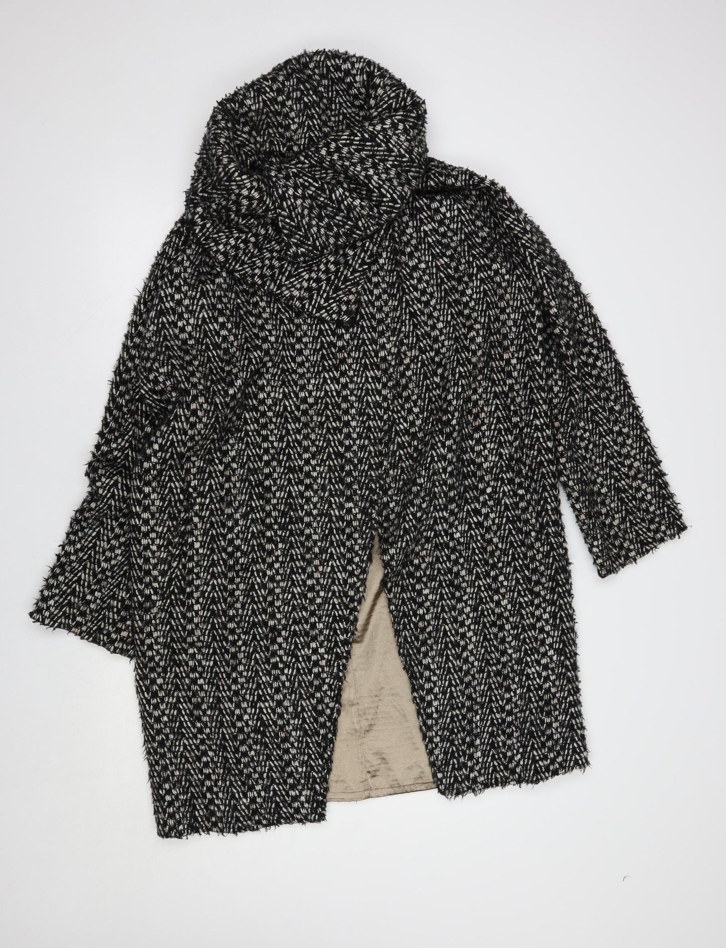 Phase Eight Womens Black Geometric  Overcoat Coat Size 8  Snap