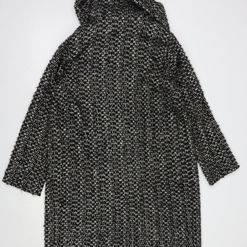 Phase Eight Womens Black Geometric  Overcoat Coat Size 8  Snap