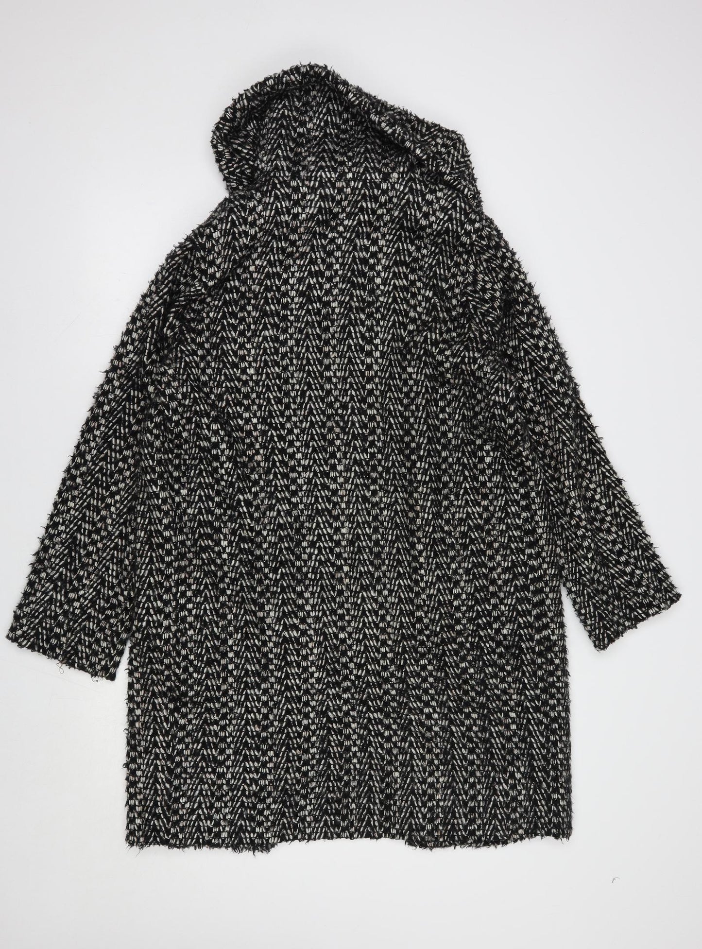 Phase Eight Womens Black Geometric  Overcoat Coat Size 8  Snap