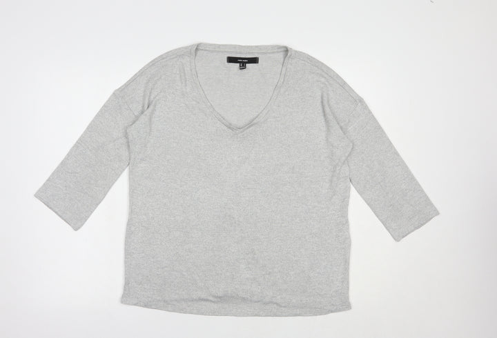VERO MODA Womens Grey V-Neck Polyester Pullover Jumper Size S