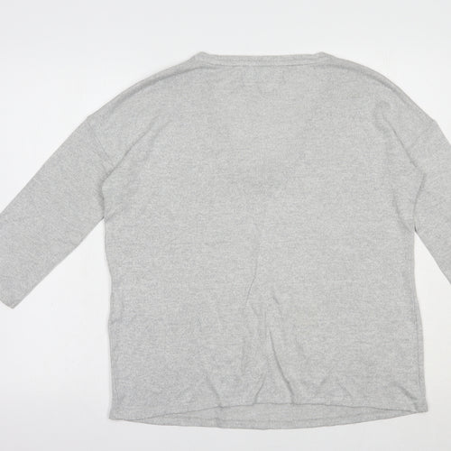 VERO MODA Womens Grey V-Neck  Polyester Pullover Jumper Size S