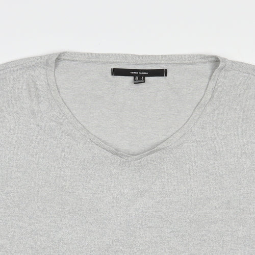 VERO MODA Womens Grey V-Neck  Polyester Pullover Jumper Size S