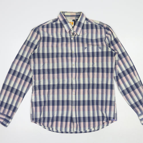 Boss Orange Mens Blue Plaid Cotton  Button-Up Size L Collared Button