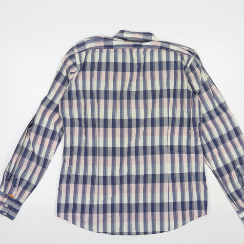 Boss Orange Mens Blue Plaid Cotton  Button-Up Size L Collared Button