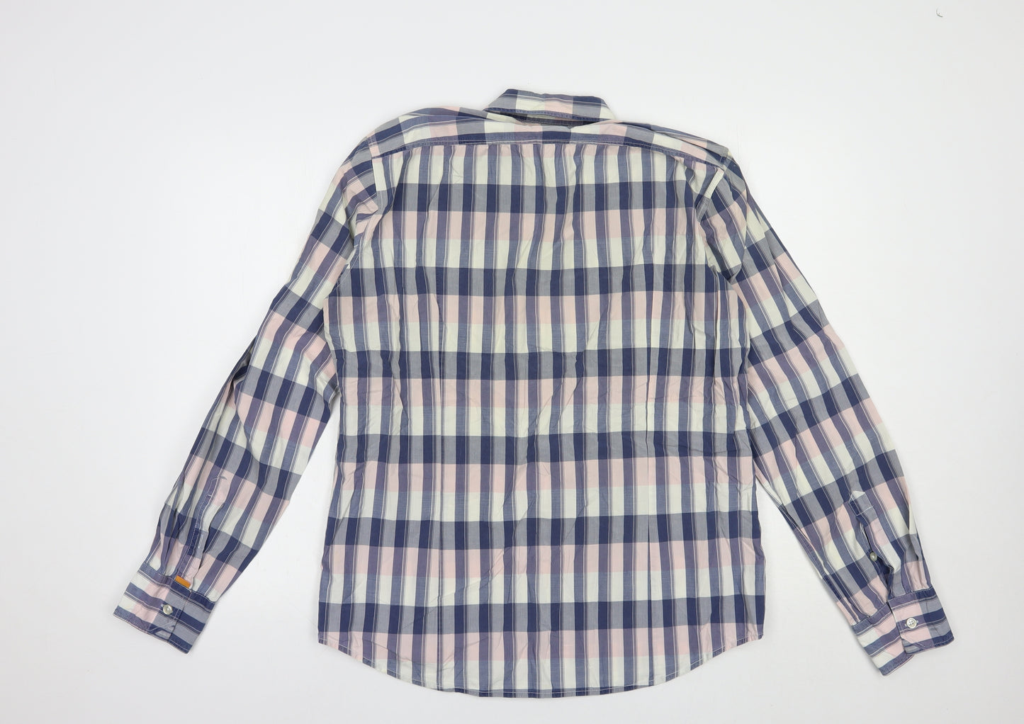 Boss Orange Mens Blue Plaid Cotton  Button-Up Size L Collared Button