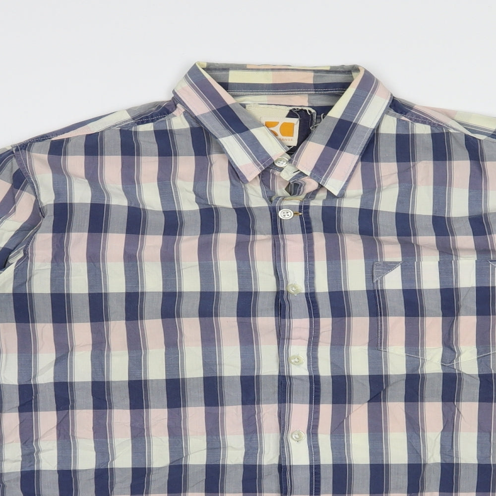 Boss Orange Mens Blue Plaid Cotton  Button-Up Size L Collared Button