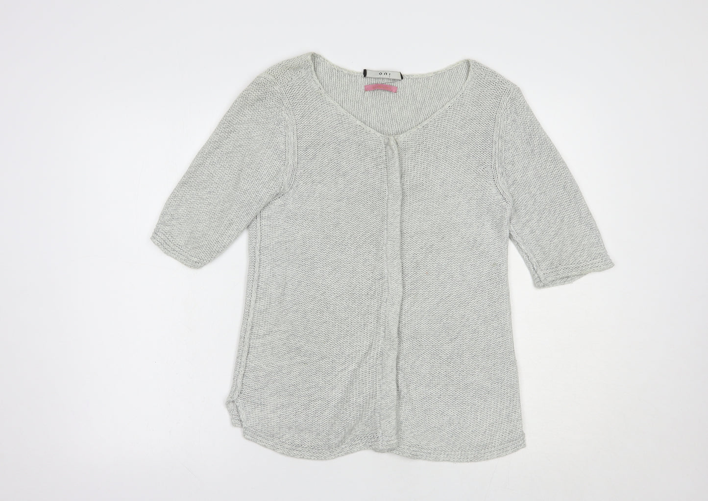 Oui Womens Grey Boat Neck  Cotton Cardigan Jumper Size 10