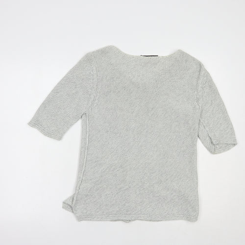 Oui Womens Grey Boat Neck  Cotton Cardigan Jumper Size 10