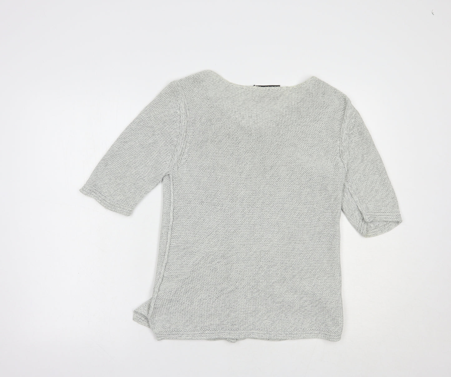 Oui Womens Grey Boat Neck  Cotton Cardigan Jumper Size 10