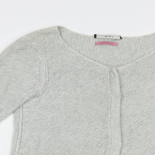 Oui Womens Grey Boat Neck  Cotton Cardigan Jumper Size 10
