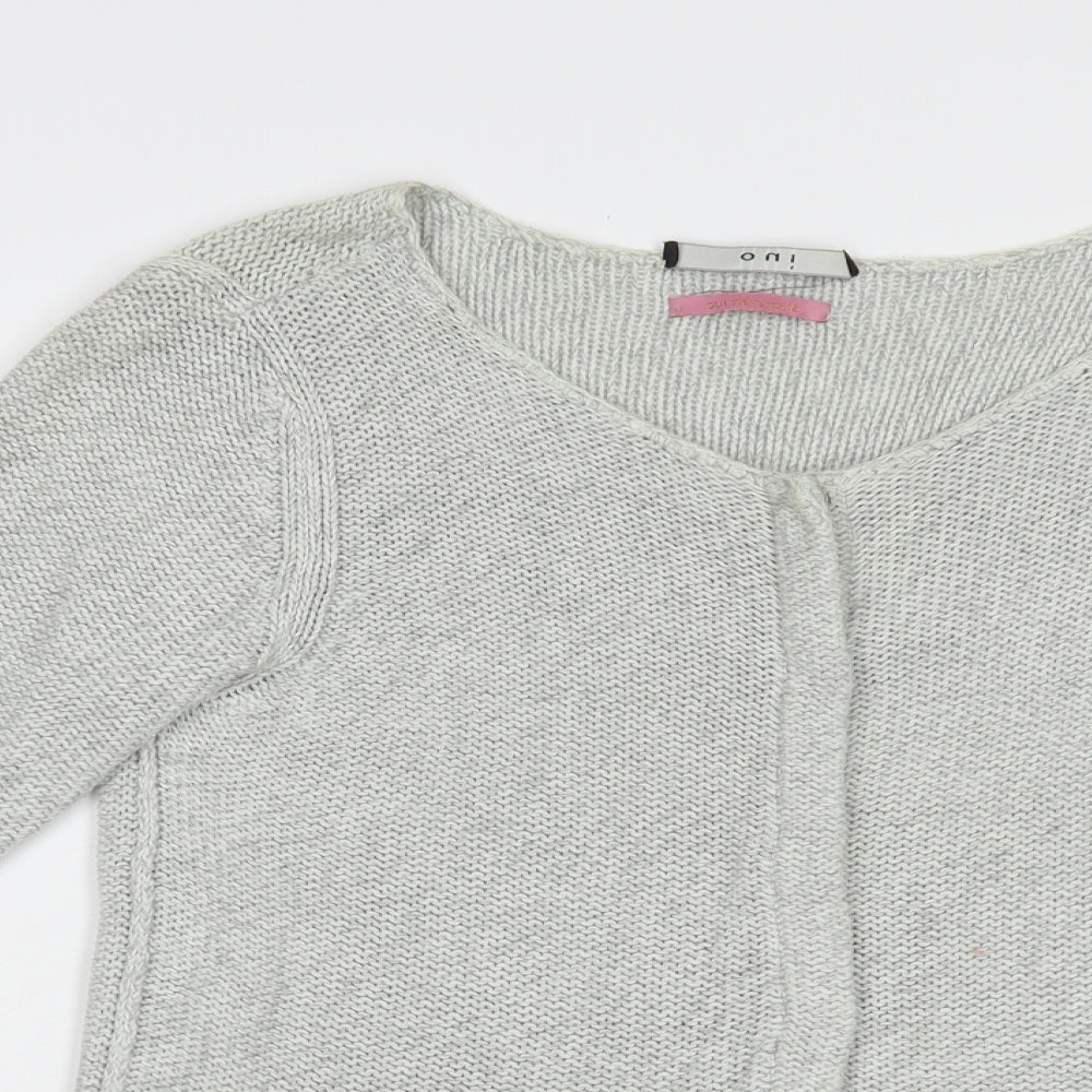 Oui Womens Grey Boat Neck  Cotton Cardigan Jumper Size 10