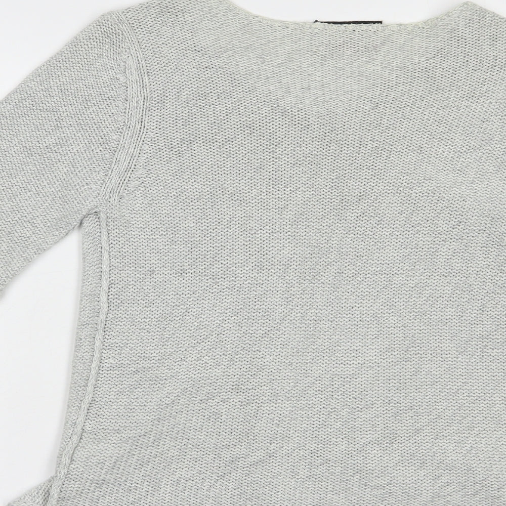 Oui Womens Grey Boat Neck  Cotton Cardigan Jumper Size 10