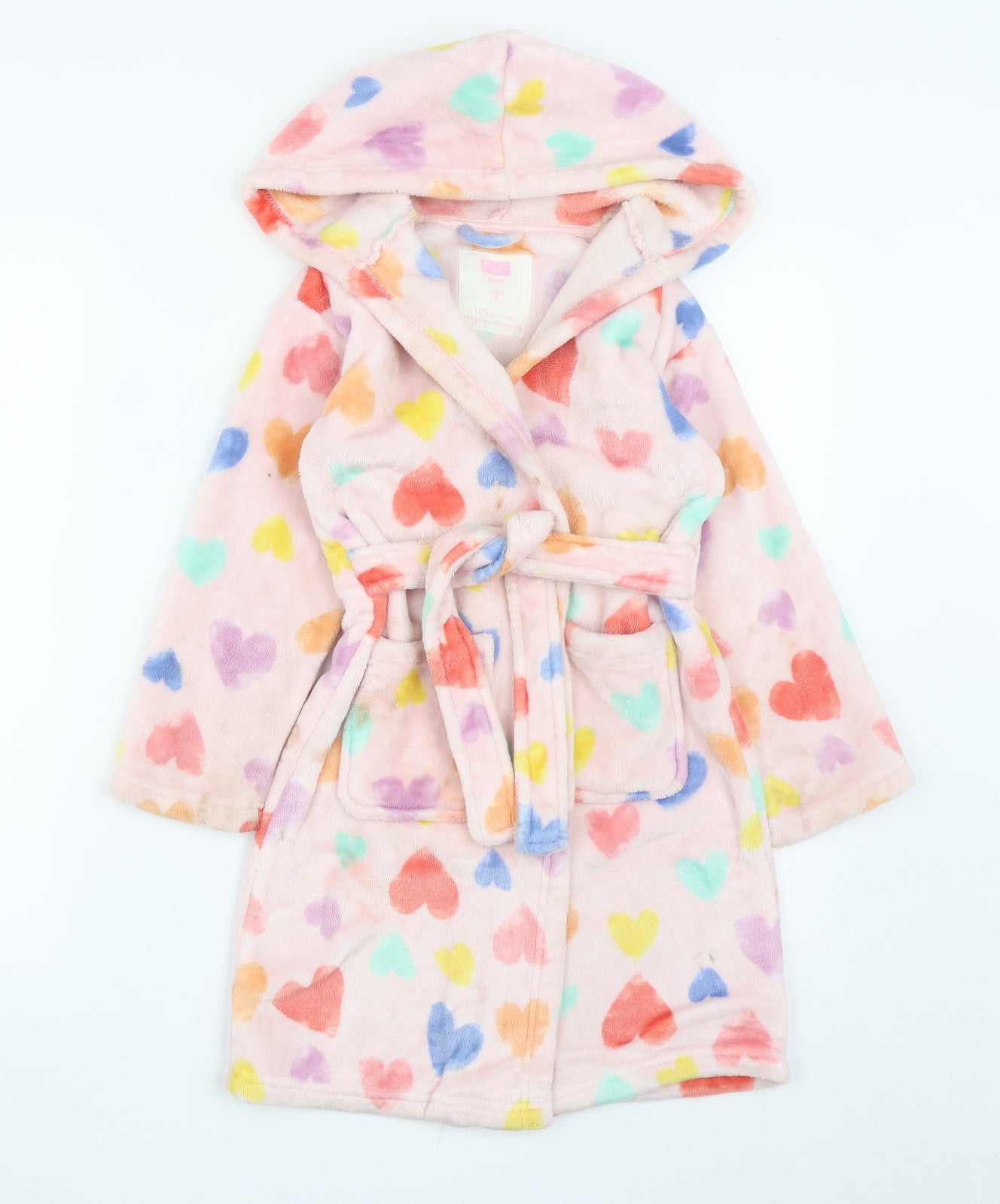 F&F Girls Pink Solid Polyester Top Gown Size 7-8 Years  Tie - Heart Print