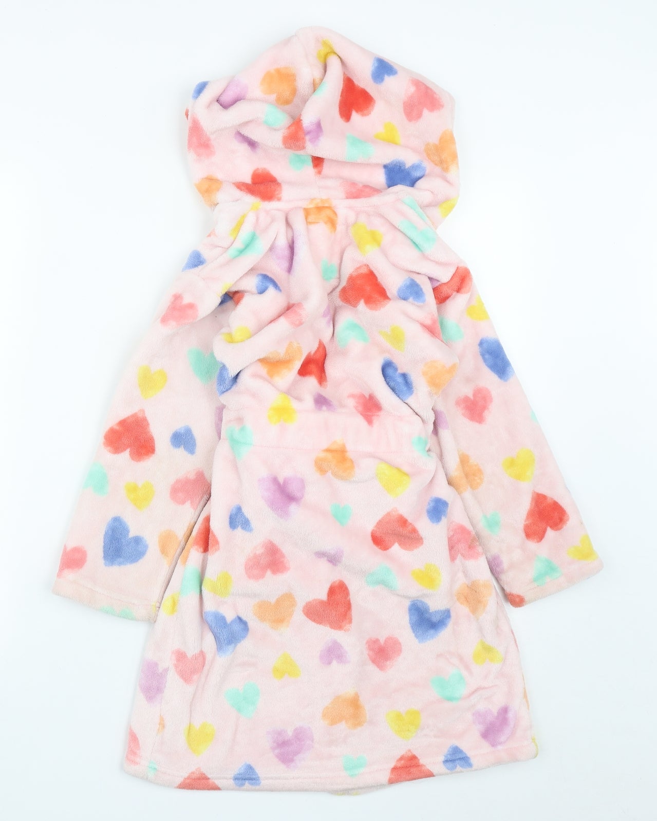 F&F Girls Pink Solid Polyester Top Gown Size 7-8 Years  Tie - Heart Print