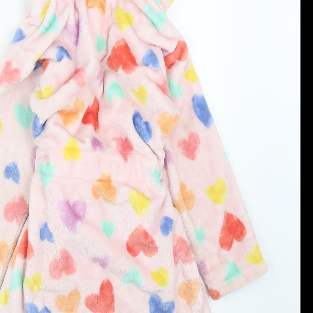 F&F Girls Pink Solid Polyester Top Gown Size 7-8 Years  Tie - Heart Print