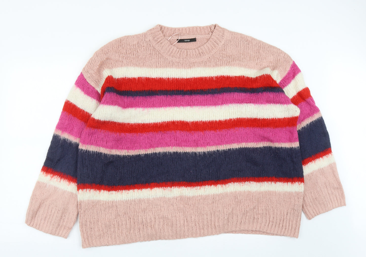 George Womens Multicoloured Round Neck Striped Acrylic Pullover Jumper Size XL   - Size 20-22
