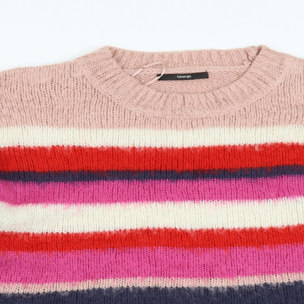 George Womens Multicoloured Round Neck Striped Acrylic Pullover Jumper Size XL   - Size 20-22