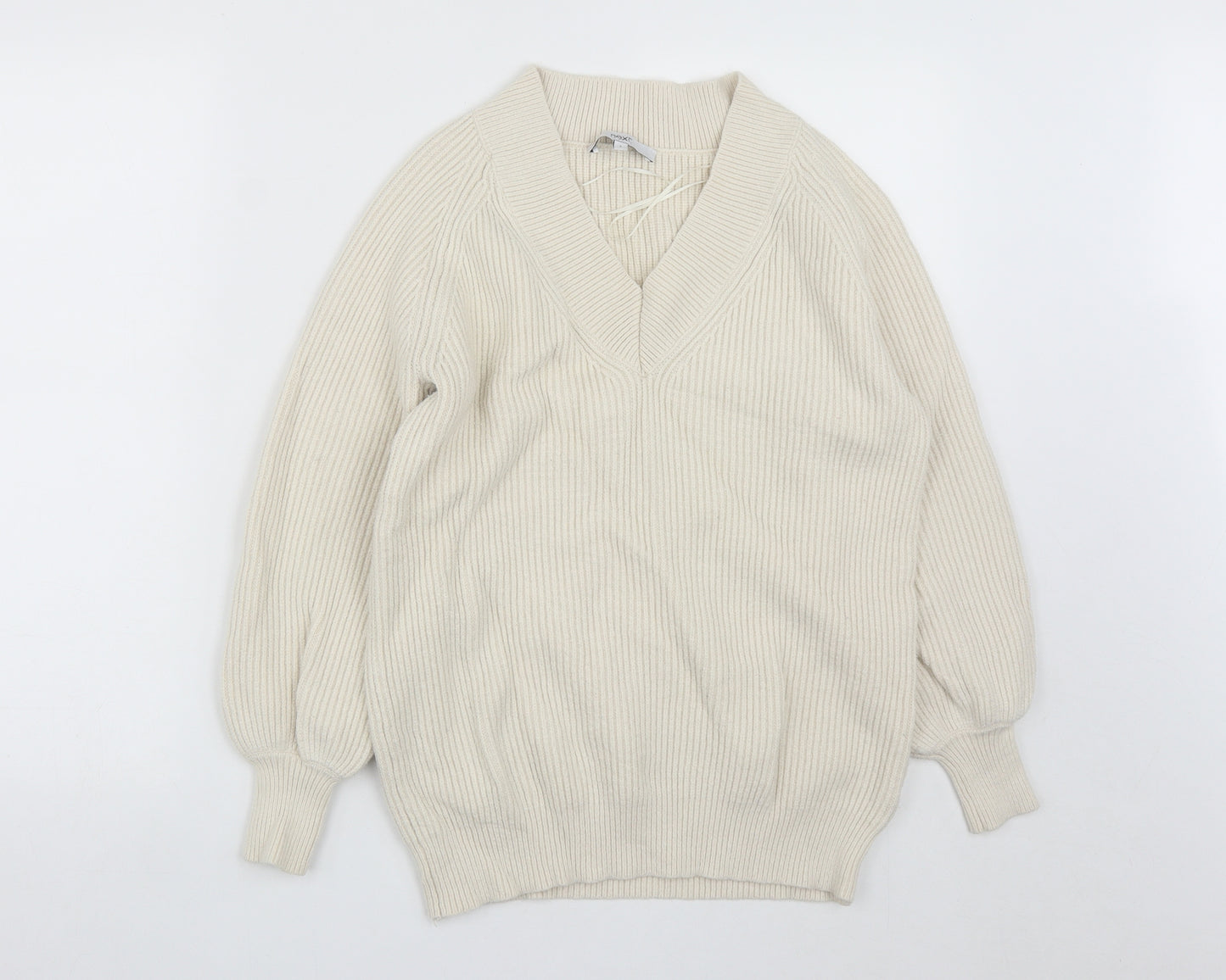 NEXT Womens White V-Neck  Viscose Pullover Jumper Size S