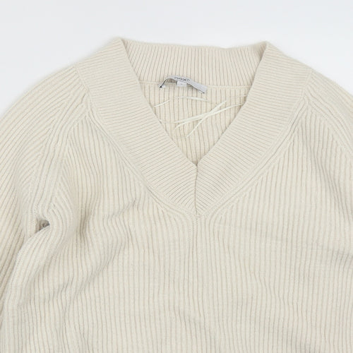 NEXT Womens White V-Neck  Viscose Pullover Jumper Size S
