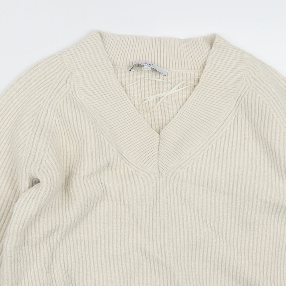 NEXT Womens White V-Neck  Viscose Pullover Jumper Size S