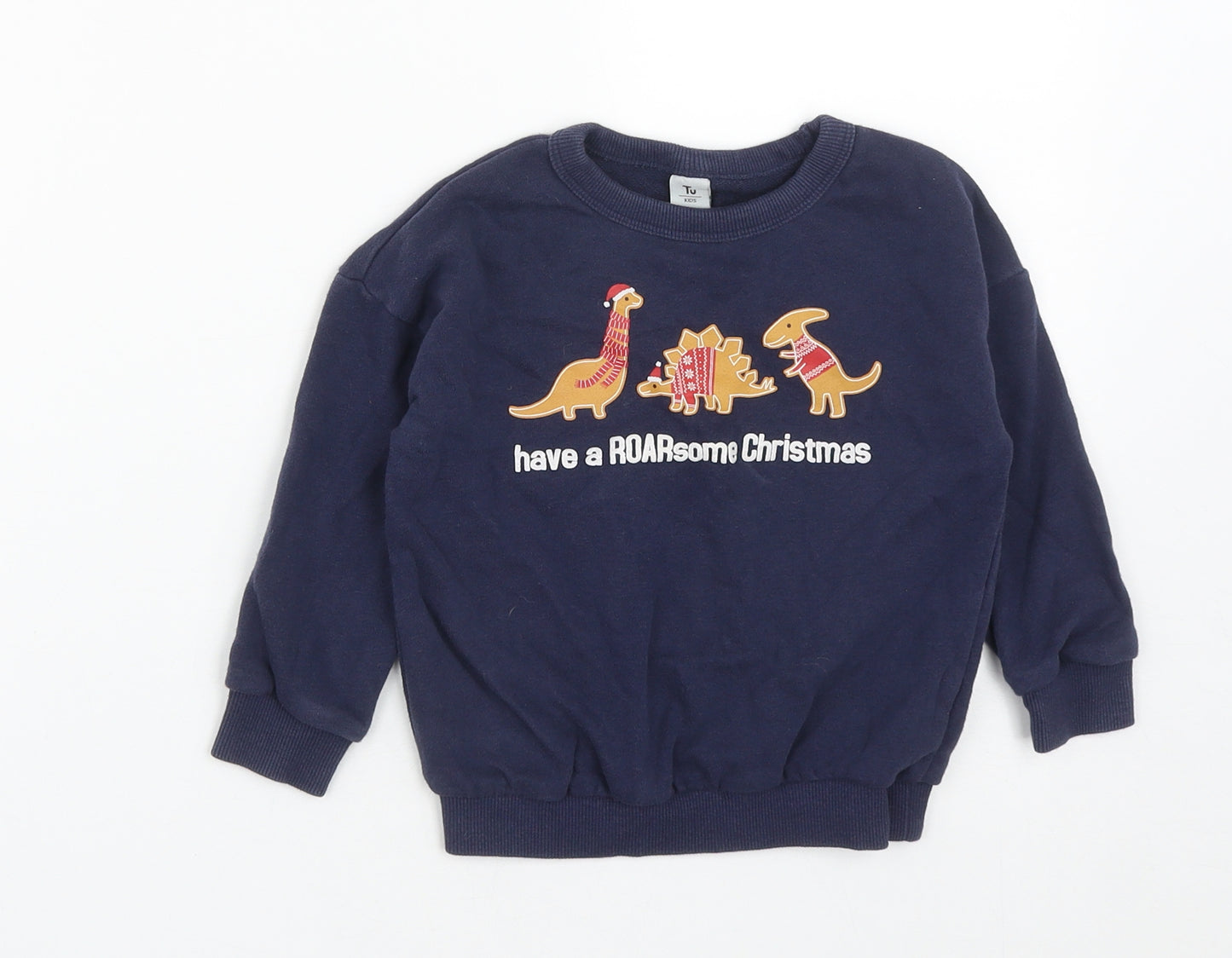 TU Boys Blue  Cotton Pullover Sweatshirt Size 2 Years   - Dinosaur Christmas Jumper