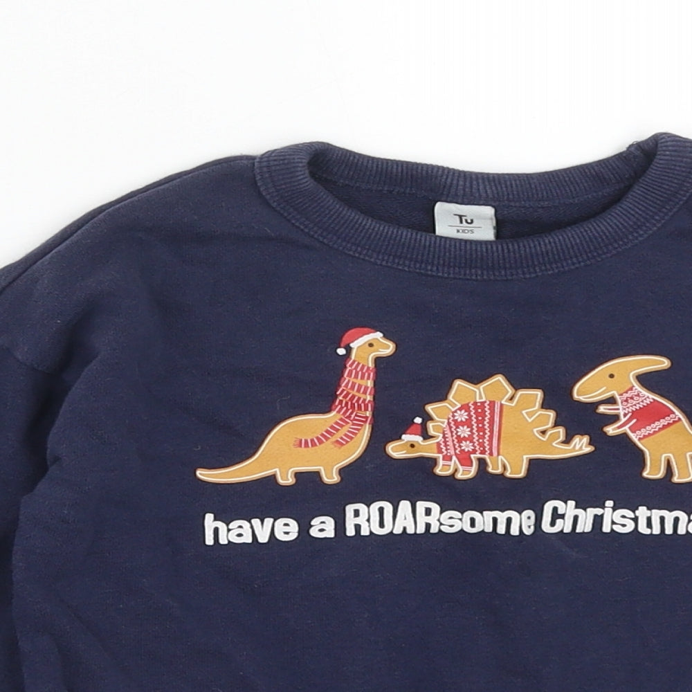 TU Boys Blue  Cotton Pullover Sweatshirt Size 2 Years   - Dinosaur Christmas Jumper