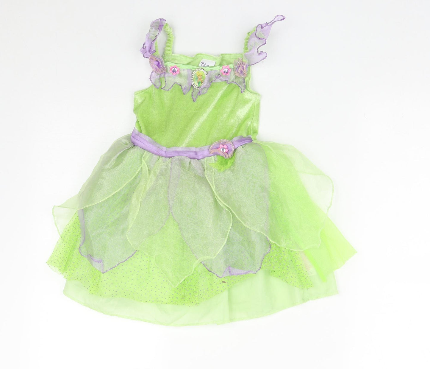 Disney Girls Green  Polyester Tutu Dress  Size 3-4 Years  Square Neck  - tinkerbell fancy dress