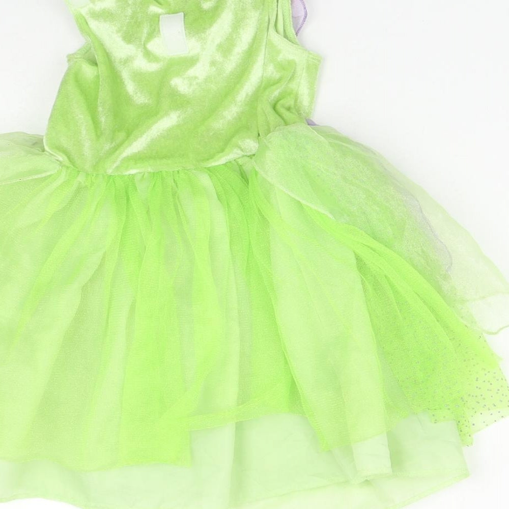 Disney Girls Green  Polyester Tutu Dress  Size 3-4 Years  Square Neck  - tinkerbell fancy dress