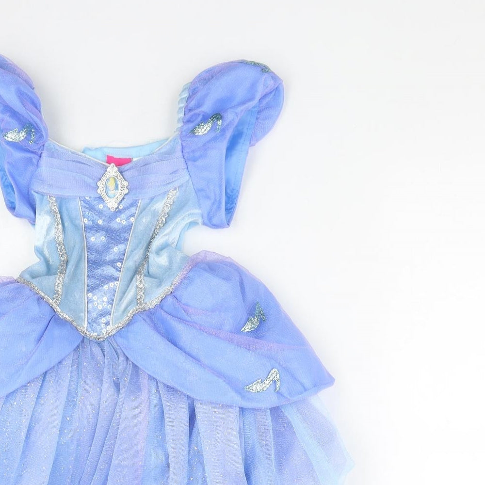 Disney Girls Blue  Polyester Ball Gown  Size 3-4 Years  Square Neck  - Cinderella  Fancy dress