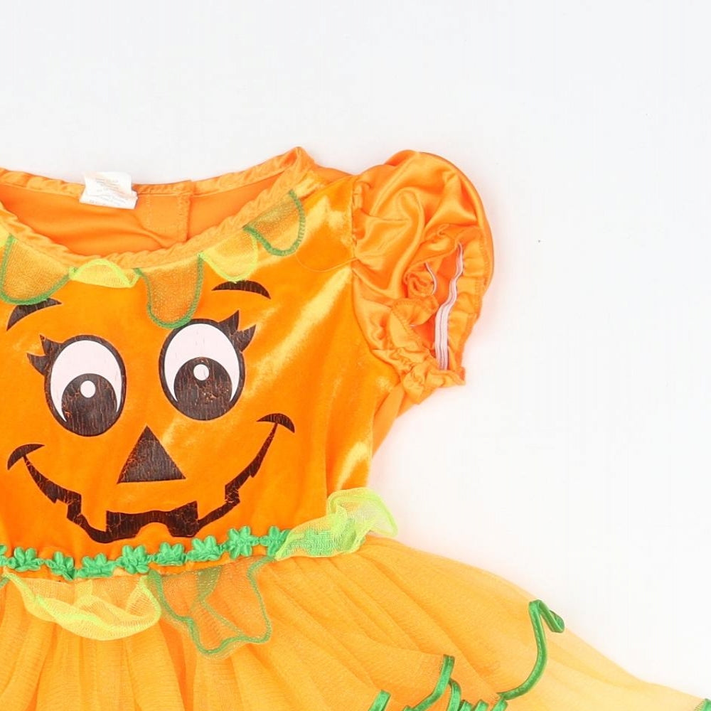 Halloween scream Girls Orange  Polyester Tutu Dress  Size 18-24 Months  Roll Neck Hook & Loop - Halloween Fancy Dress