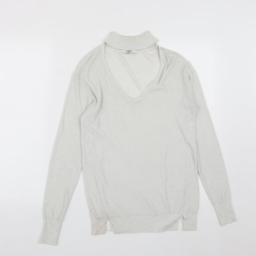 NEXT Womens Silver V-Neck  Viscose Pullover Jumper Size 6