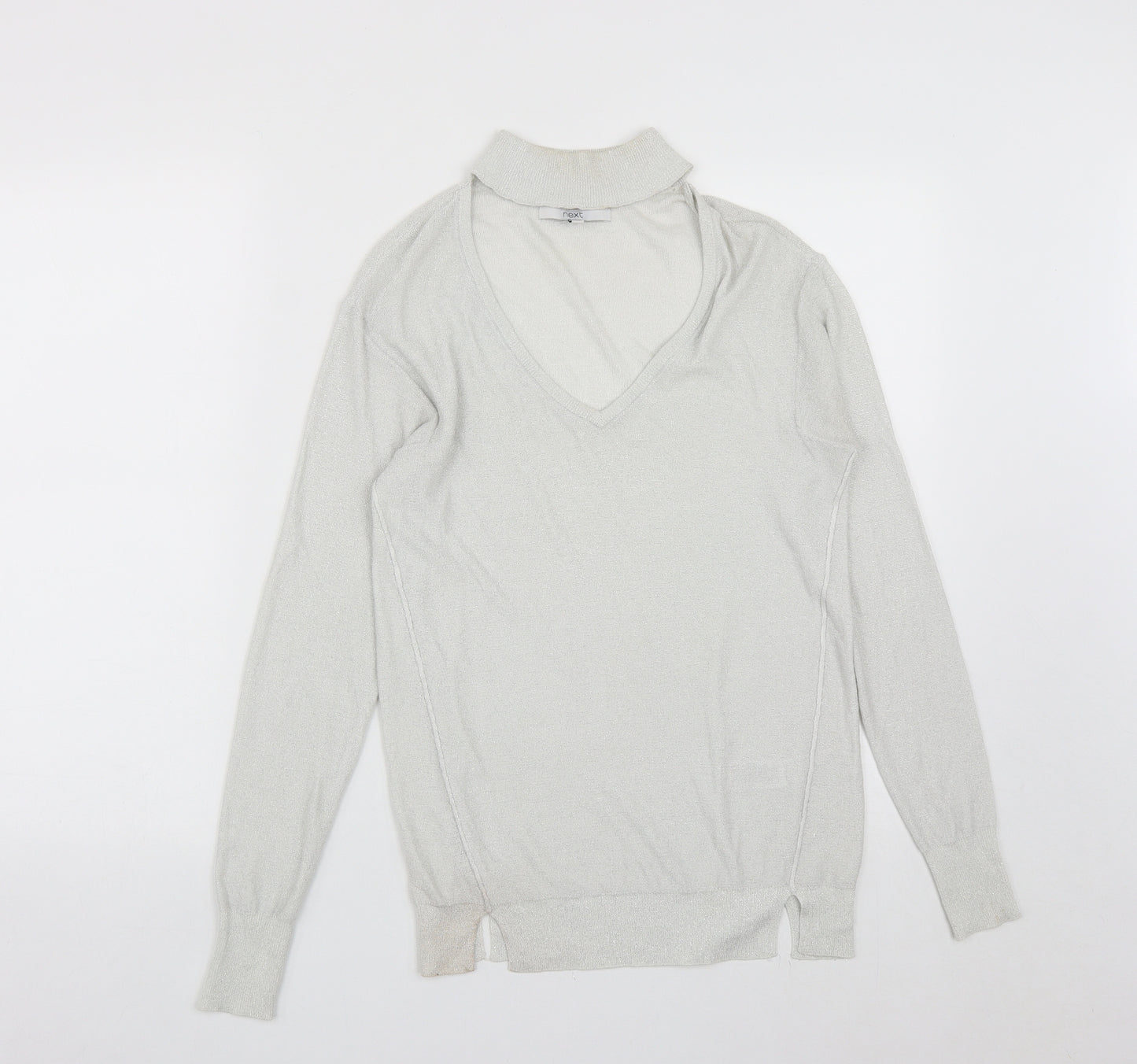NEXT Womens Silver V-Neck  Viscose Pullover Jumper Size 6