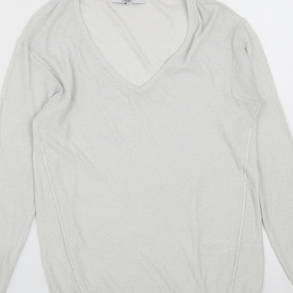 NEXT Womens Silver V-Neck  Viscose Pullover Jumper Size 6