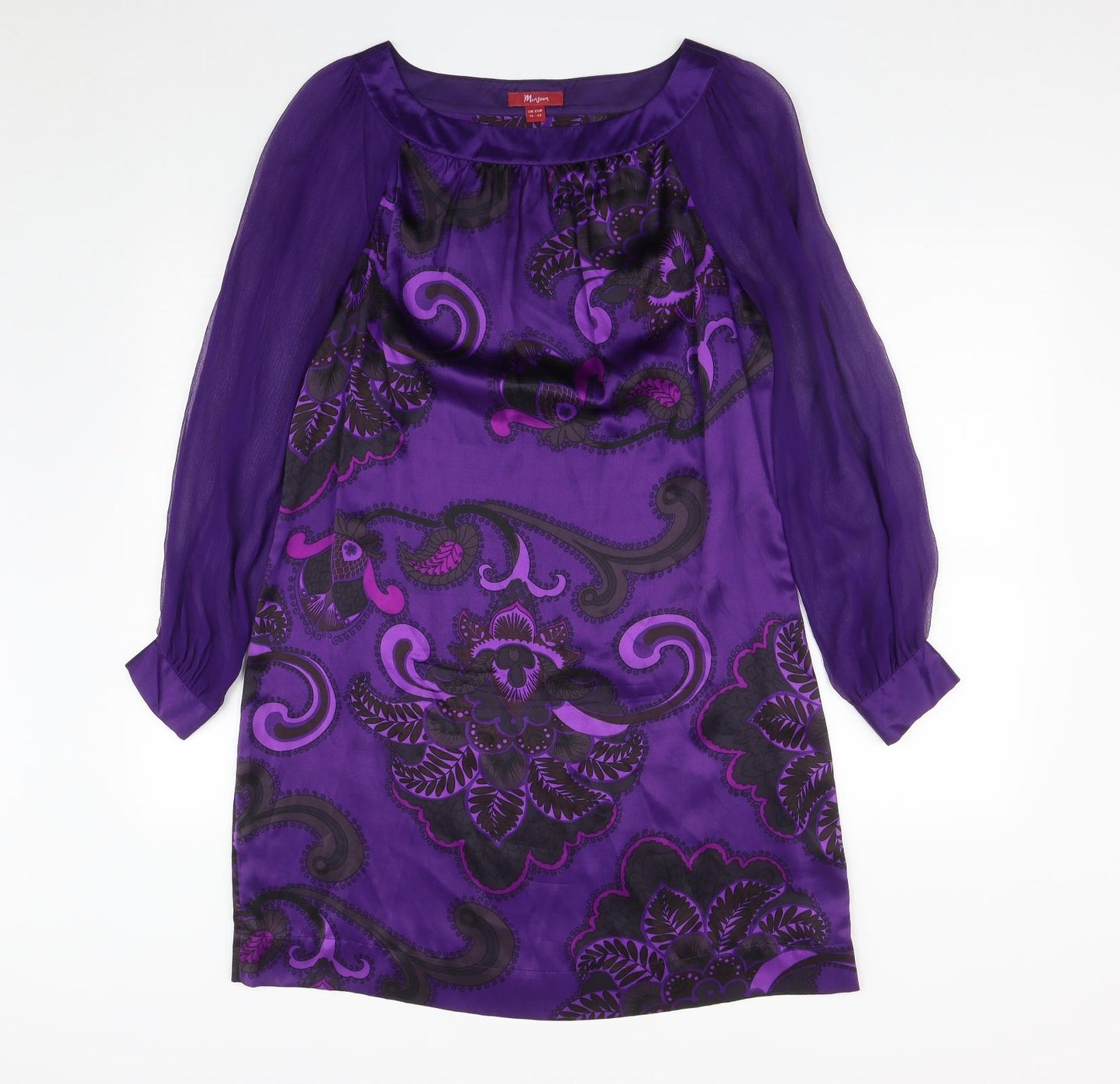 Monsoon Womens Purple Geometric Silk A-Line  Size 14  Round Neck