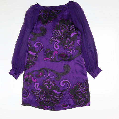 Monsoon Womens Purple Geometric Silk A-Line  Size 14  Round Neck